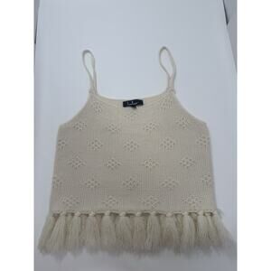 Lulus Beachside Bliss Ivory Pointelle Knit Tassel Crop Top